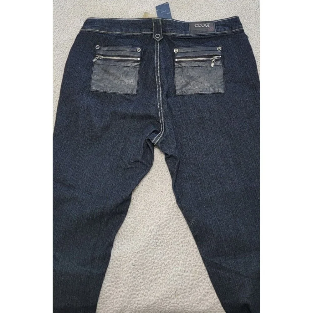 Coogi Women's Skinny Jeans Denim Faux Leather Pocket Blue Size 14W NEW with Tags